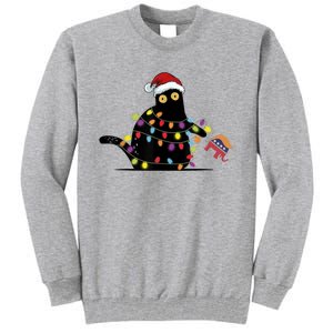 Cat Kamala Harris Black Cat Pushing Trump Elephant Christmas Tall Sweatshirt