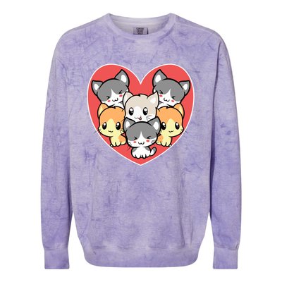 Cute Kitten Heart Shaped Design For Cat Lovers Meaningful Gift Colorblast Crewneck Sweatshirt