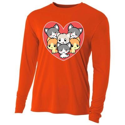 Cute Kitten Heart Shaped Design For Cat Lovers Meaningful Gift Cooling Performance Long Sleeve Crew