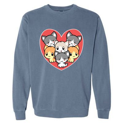 Cute Kitten Heart Shaped Design For Cat Lovers Meaningful Gift Garment-Dyed Sweatshirt