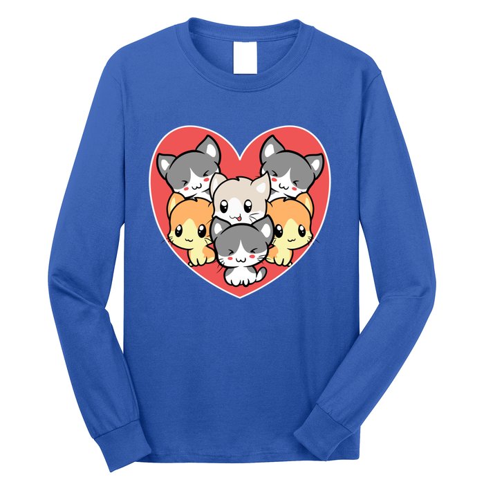 Cute Kitten Heart Shaped Design For Cat Lovers Meaningful Gift Long Sleeve Shirt