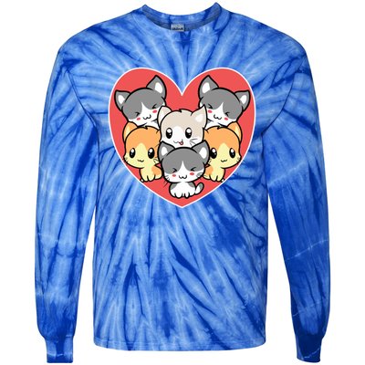 Cute Kitten Heart Shaped Design For Cat Lovers Meaningful Gift Tie-Dye Long Sleeve Shirt