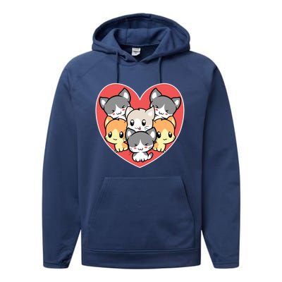 Cute Kitten Heart Shaped Design For Cat Lovers Meaningful Gift Performance Fleece Hoodie