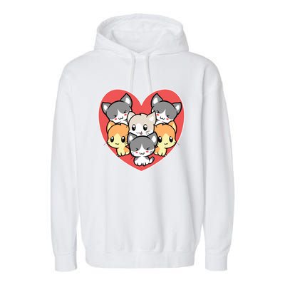 Cute Kitten Heart Shaped Design For Cat Lovers Meaningful Gift Garment-Dyed Fleece Hoodie