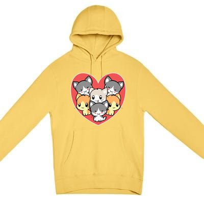 Cute Kitten Heart Shaped Design For Cat Lovers Gift Premium Pullover Hoodie