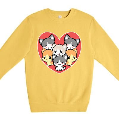 Cute Kitten Heart Shaped Design For Cat Lovers Gift Premium Crewneck Sweatshirt