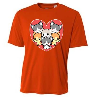 Cute Kitten Heart Shaped Design For Cat Lovers Gift Cooling Performance Crew T-Shirt