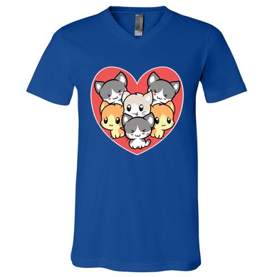 Cute Kitten Heart Shaped Design For Cat Lovers Gift V-Neck T-Shirt