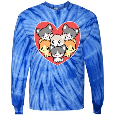 Cute Kitten Heart Shaped Design For Cat Lovers Gift Tie-Dye Long Sleeve Shirt