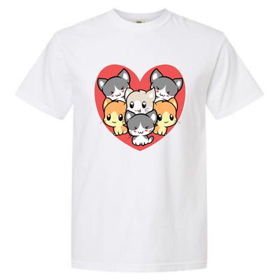 Cute Kitten Heart Shaped Design For Cat Lovers Gift Garment-Dyed Heavyweight T-Shirt