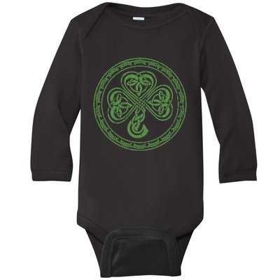 celtic Knot Irish Shamrock 3-Leaf Clover St Pats Day Baby Long Sleeve Bodysuit