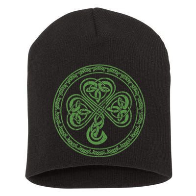 celtic Knot Irish Shamrock 3-Leaf Clover St Pats Day Short Acrylic Beanie