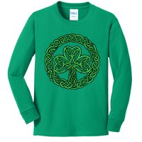 Celtic Knot Irish Shamrock 3Leaf Clover St Pats Day Kids Long Sleeve Shirt