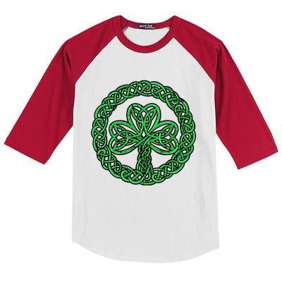 Celtic Knot Irish Shamrock 3Leaf Clover St Pats Day Kids Colorblock Raglan Jersey