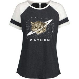 Caturn Kitten In Space Galaxy Universe Cat Lover Enza Ladies Jersey Colorblock Tee