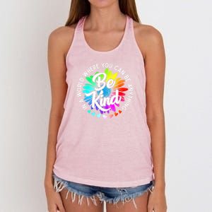 Choose Kindness In A World Where You Can Be Anything Be Kind Cute Daisy Flower R Women's Knotted Racerback Tank