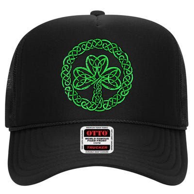 Celtic Knot Irish Shamrock 3-Leaf Clover St Pats Day High Crown Mesh Back Trucker Hat