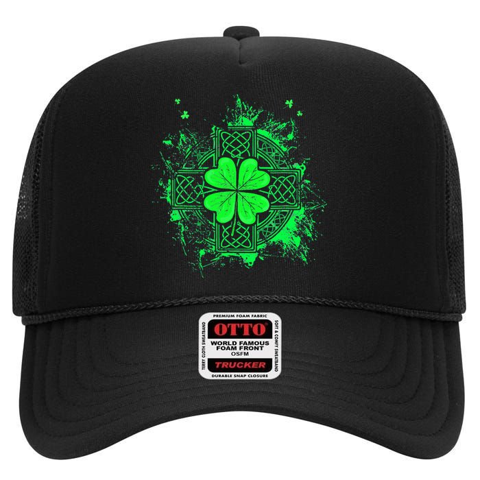 Celtic Knot Irish Shamrock Three Leaf Clover St Patricks Day High Crown Mesh Back Trucker Hat