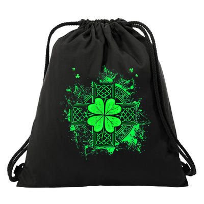 Celtic Knot Irish Shamrock Three Leaf Clover St Patricks Day Drawstring Bag