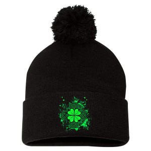 Celtic Knot Irish Shamrock Three Leaf Clover St Patricks Day Pom Pom 12in Knit Beanie