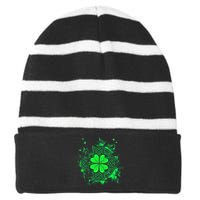 Celtic Knot Irish Shamrock Three Leaf Clover St Patricks Day Striped Beanie with Solid Band