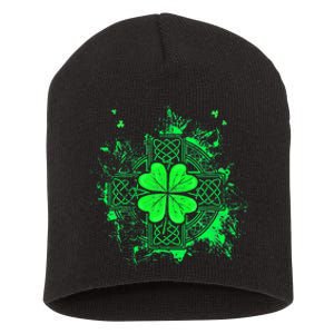 Celtic Knot Irish Shamrock Three Leaf Clover St Patricks Day Short Acrylic Beanie