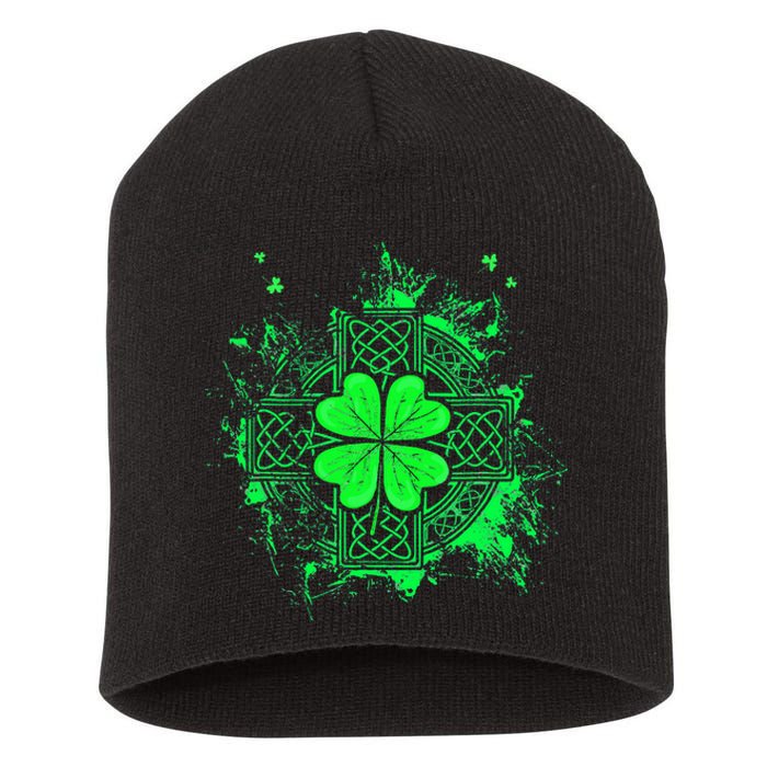 Celtic Knot Irish Shamrock Three Leaf Clover St Patricks Day Short Acrylic Beanie