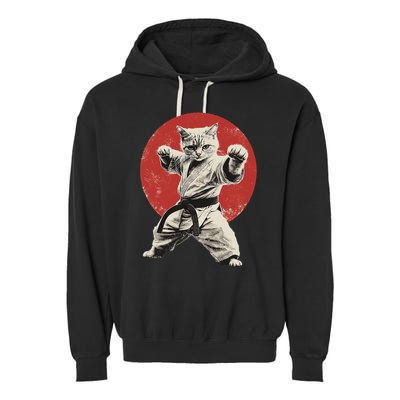 Cat Karate Judo Japan Japanese Flag Funny Garment-Dyed Fleece Hoodie
