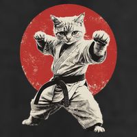 Cat Karate Judo Japan Japanese Flag Funny 7 Panel Mesh Trucker Snapback Hat