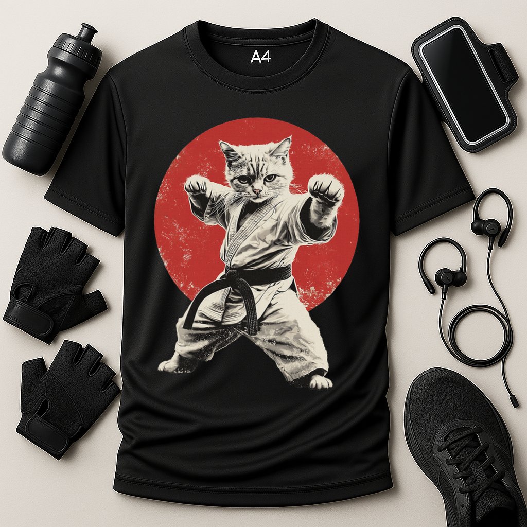 Cat Karate Judo Japan Japanese Flag Funny Cooling Performance Crew T-Shirt