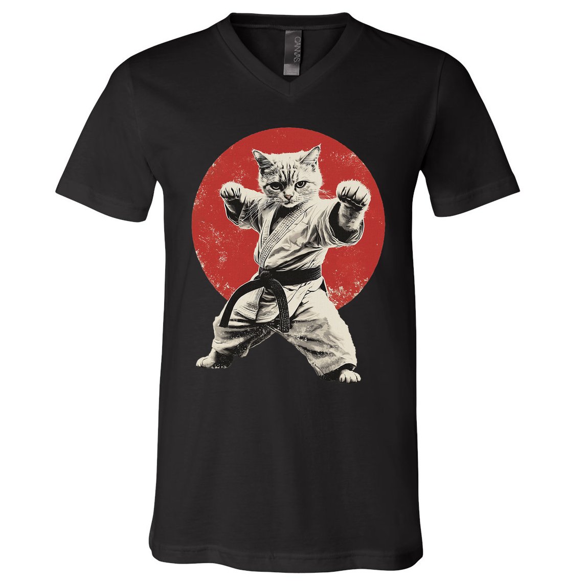 Cat Karate Judo Japan Japanese Flag Funny V-Neck T-Shirt