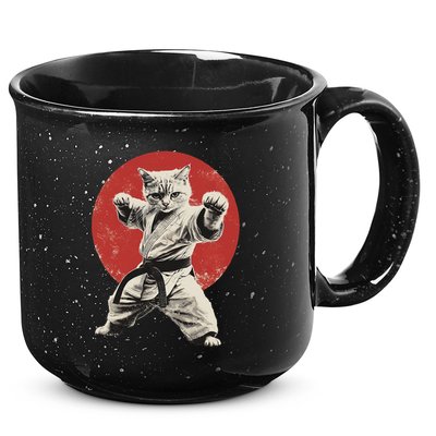 Cat Karate Judo Japan Japanese Flag Funny 15oz Campfire Ceramic Mug