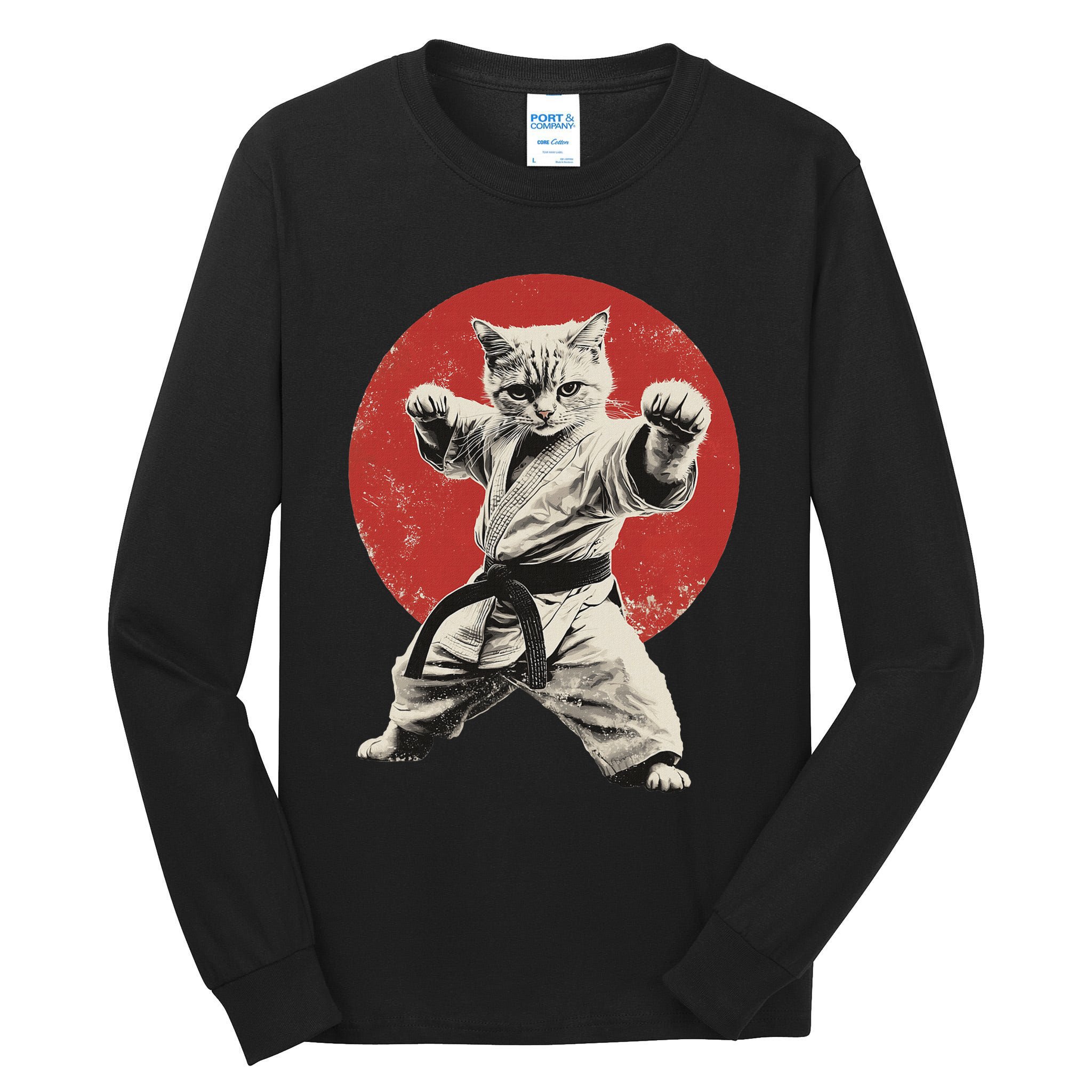 Cat Karate Judo Japan Japanese Flag Funny Tall Long Sleeve T-Shirt