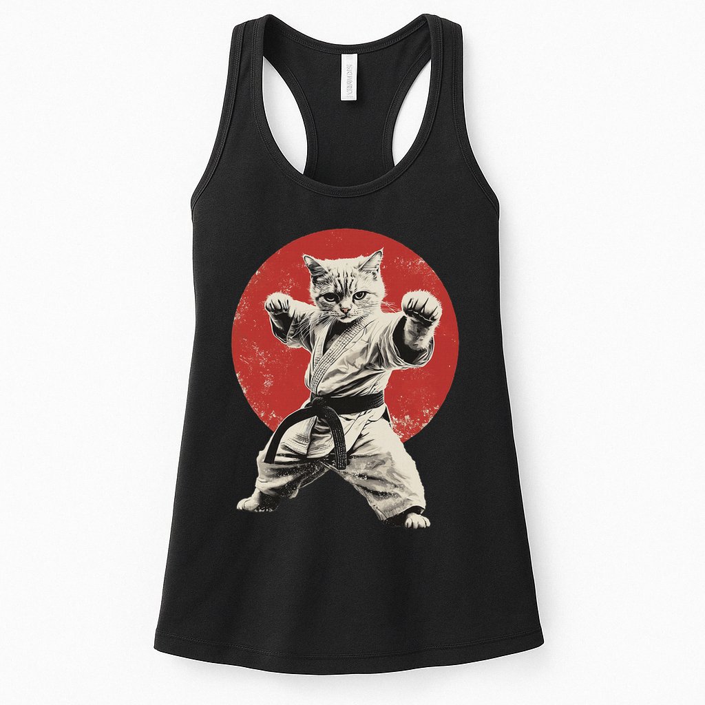 Cat Karate Judo Japan Japanese Flag Funny Womens Tank Top