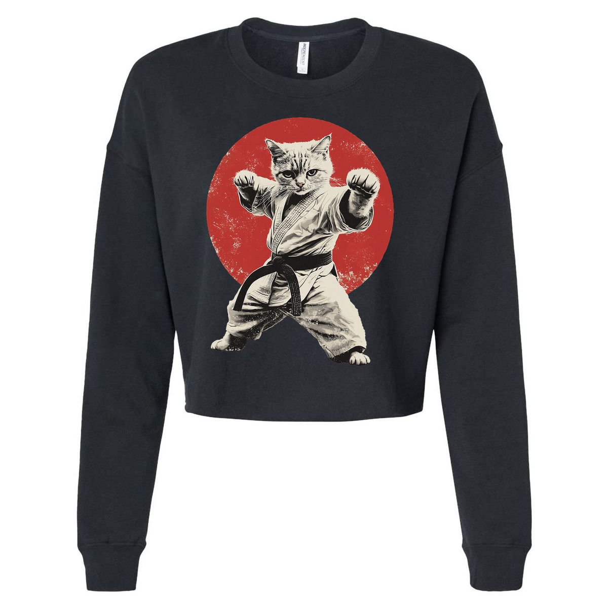 Cat Karate Judo Japan Japanese Flag Funny Cropped Pullover Crew