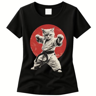 Cat Karate Judo Japan Japanese Flag Funny Womens T-Shirt