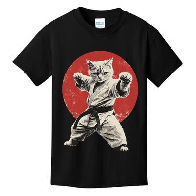 Cat Karate Judo Japan Japanese Flag Funny Kids T-Shirt
