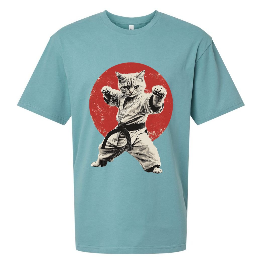 Cat Karate Judo Japan Japanese Flag Funny Sueded Cloud Jersey T-Shirt
