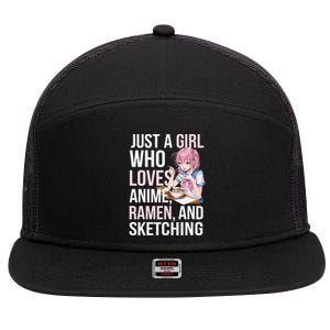 Cute Kawaii Just A Girl Who Loves Anime Ramen And Sketching 7 Panel Mesh Trucker Snapback Hat