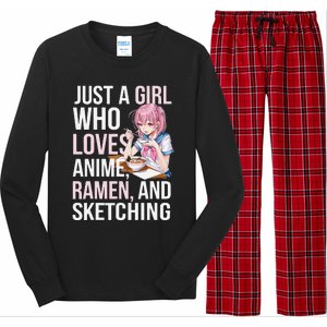 Cute Kawaii Just A Girl Who Loves Anime Ramen And Sketching Long Sleeve Pajama Set