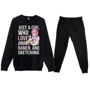 Cute Kawaii Just A Girl Who Loves Anime Ramen And Sketching Premium Crewneck Sweatsuit Set