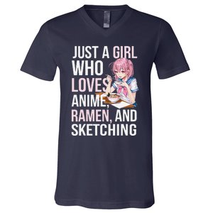 Cute Kawaii Just A Girl Who Loves Anime Ramen And Sketching V-Neck T-Shirt