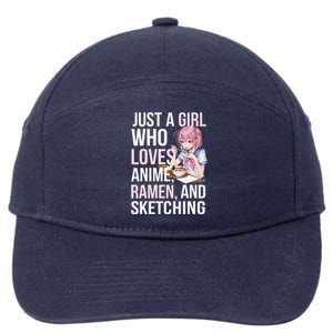 Cute Kawaii Just A Girl Who Loves Anime Ramen And Sketching 7-Panel Snapback Hat