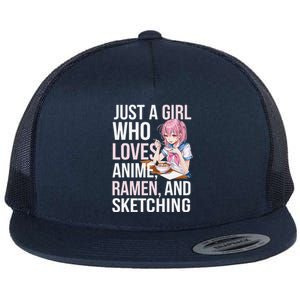 Cute Kawaii Just A Girl Who Loves Anime Ramen And Sketching Flat Bill Trucker Hat