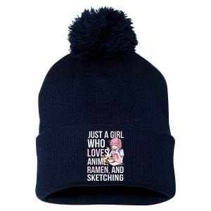 Cute Kawaii Just A Girl Who Loves Anime Ramen And Sketching Pom Pom 12in Knit Beanie