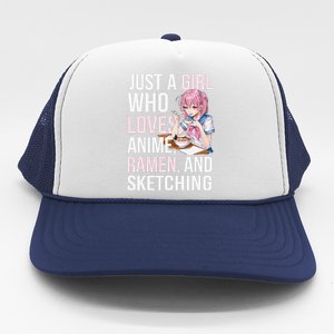 Cute Kawaii Just A Girl Who Loves Anime Ramen And Sketching Trucker Hat