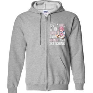 Cute Kawaii Just A Girl Who Loves Anime Ramen And Sketching Full Zip Hoodie