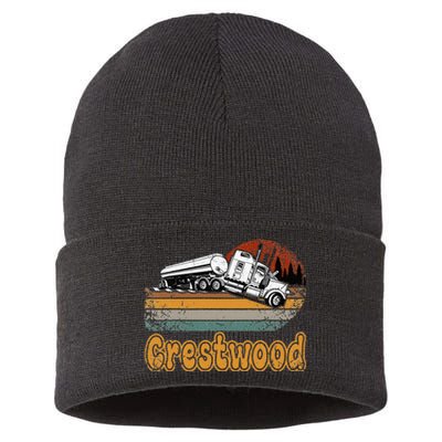 Crestwood Kentucky KY Tourism Semi Stuck on Railroad Tracks Sustainable Knit Beanie