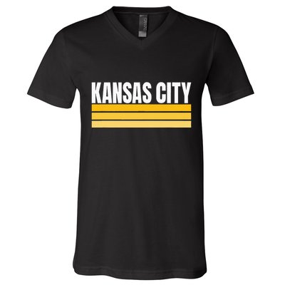 Cool Kc Kansas City Yellowwhite Striped Classic Kansas City V-Neck T-Shirt