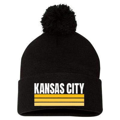 Cool Kc Kansas City Yellowwhite Striped Classic Kansas City Pom Pom 12in Knit Beanie